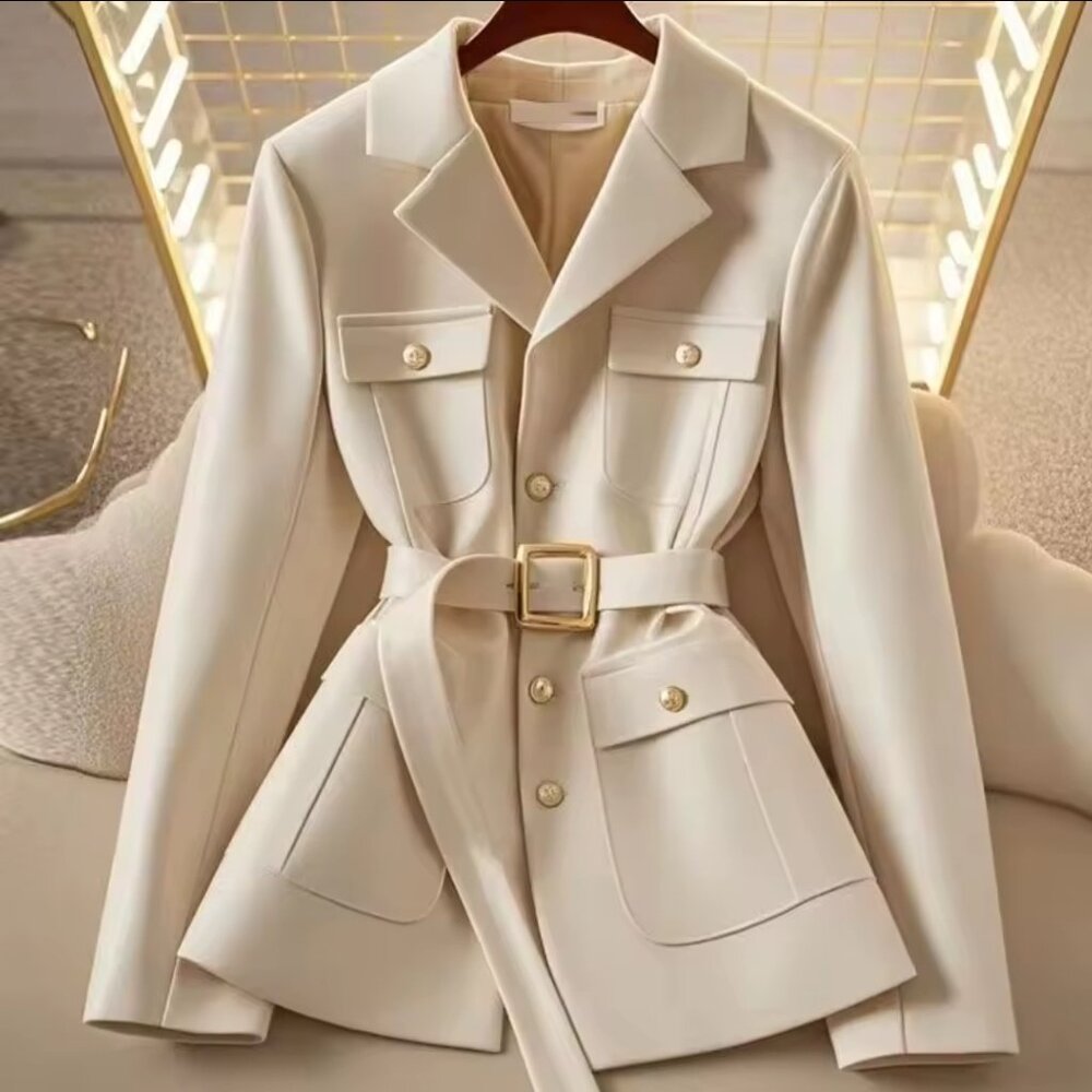 Women's Blazer Coat New 2025 Autumn Long Sleeve Casual Single Breasted Elegant O - Picture 2 of 2